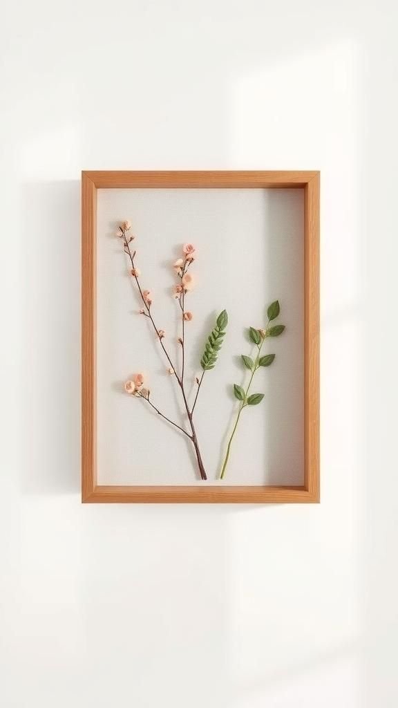 Shadowbox Wall Display Of Floral Button Sprigs