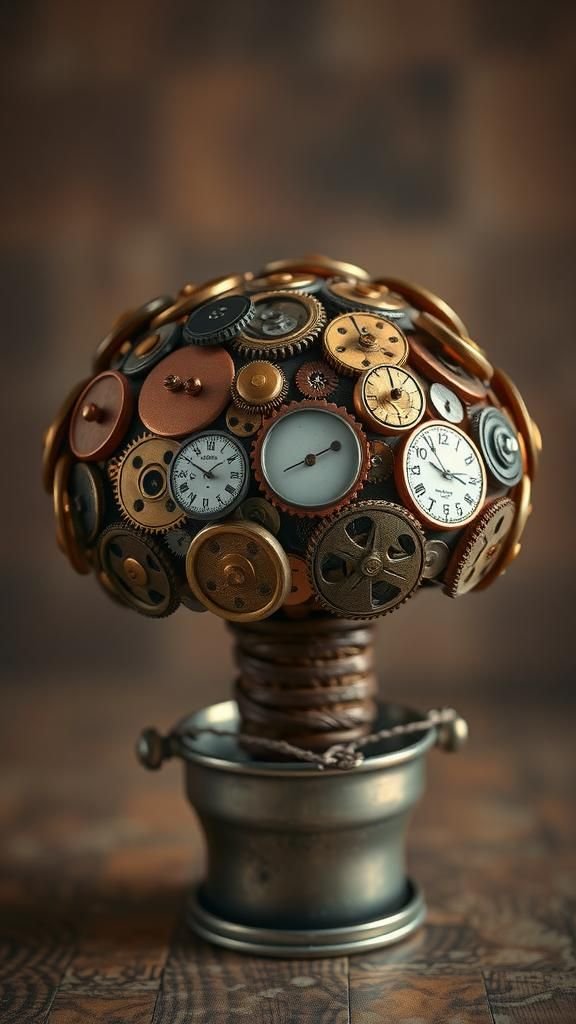 Steampunk Button And Watch Gear Posy Sculpture