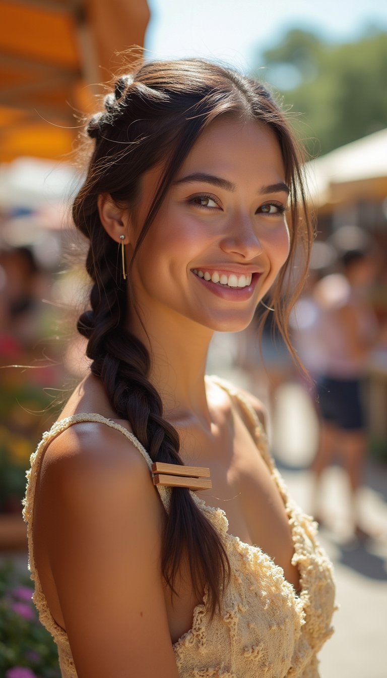 Bohemian Fishtail Braid With Wooden Barrette Accent