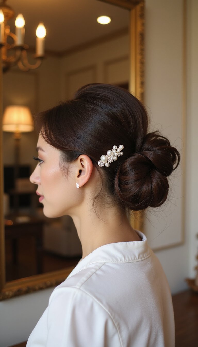 French Twist With Pearl-Encrusted Barrette Pin