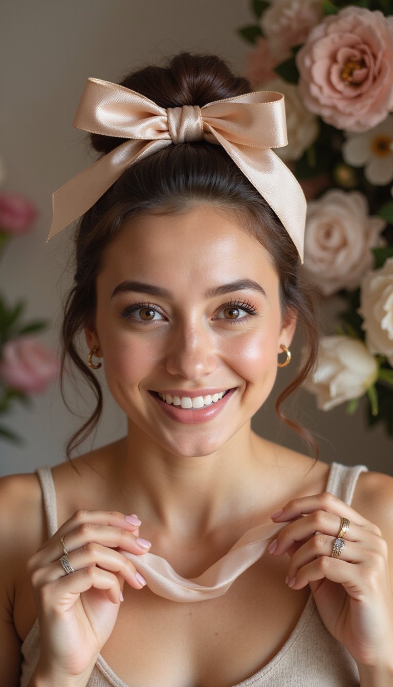 Ribbon Wrapped French Twist For Playful Detail