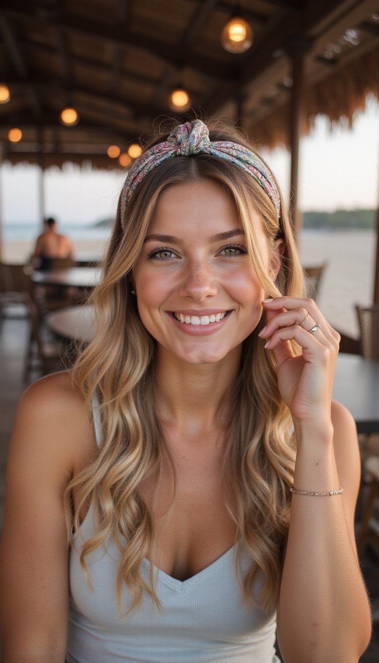 Half-Up Twisted Headband With Loose Beachy Waves