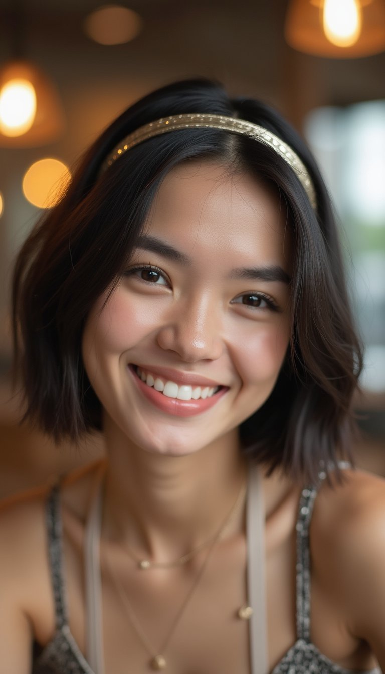 Side-Swept Bob With Slim Metallic Headband Detail