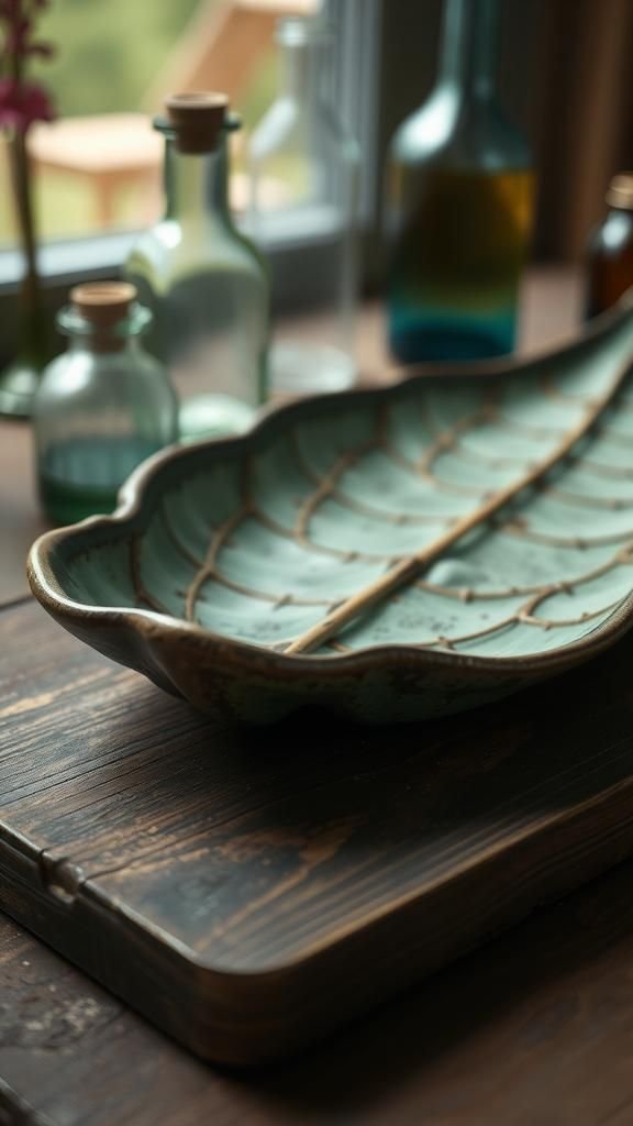 Antique Patina Leaf Tray With Metallic Hints