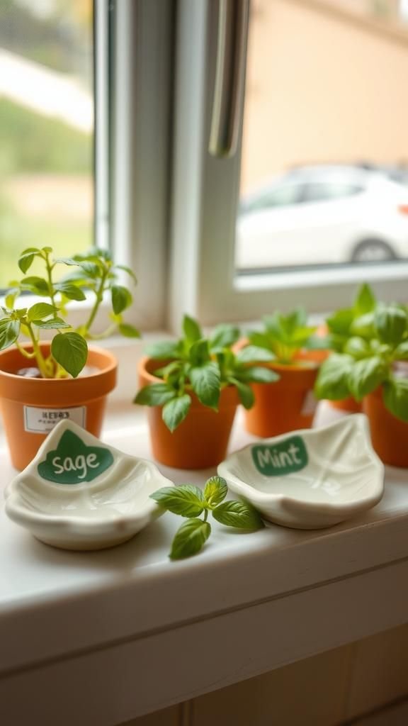 Herb Garden Leaf Dish With Hand-Lettered Names