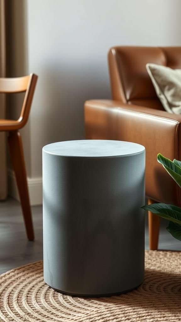 Concrete Side Table Cylinder With Soft Sheen