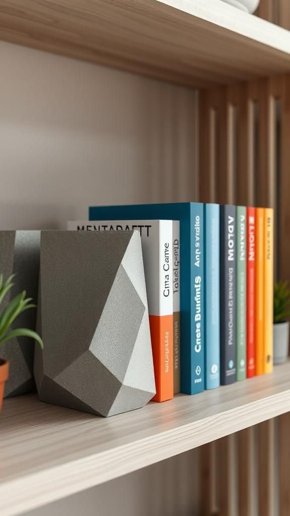 Geometric Concrete Bookends With Stone-Like Grain