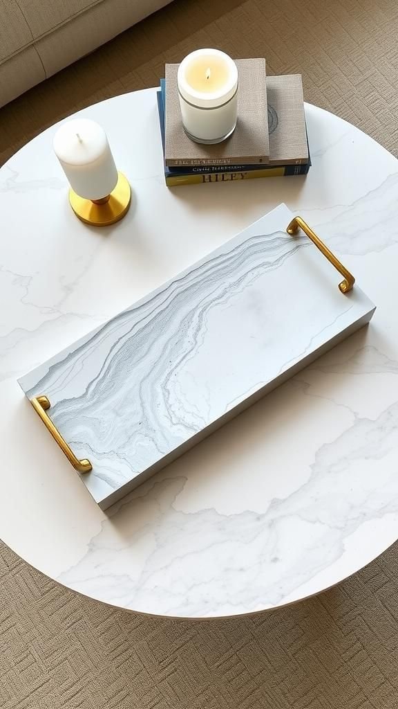 Marble-Swirled Concrete Serving Tray With Handles