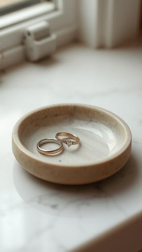 Pebble-Edge Concrete Jewelry Dish With Pearl Sheen