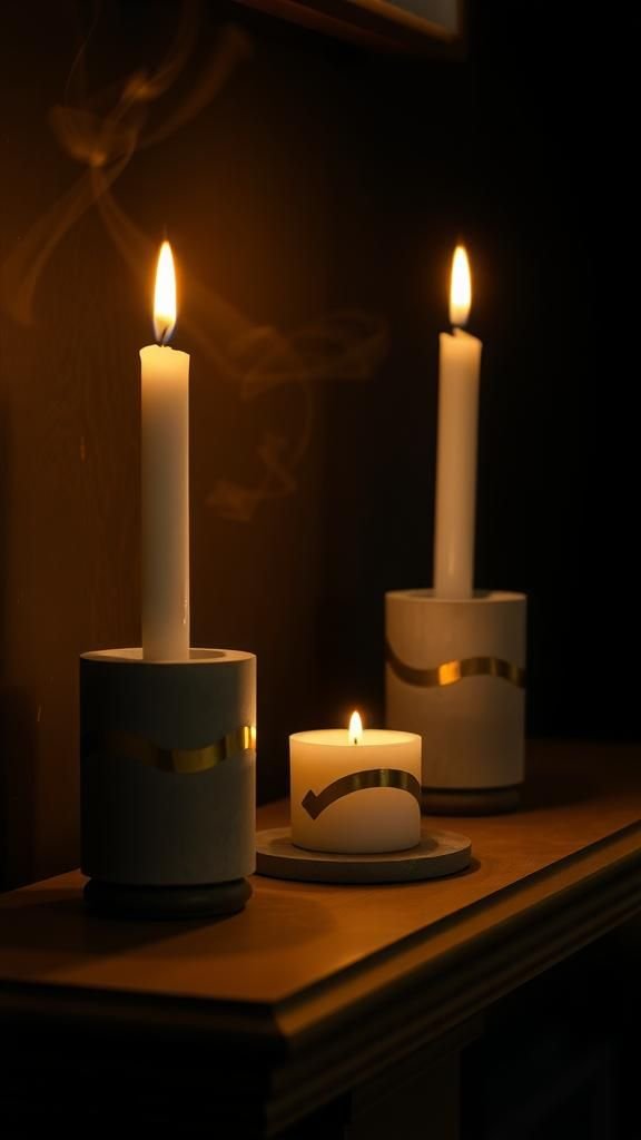Solid Concrete Candle Holders With Brass Inlays