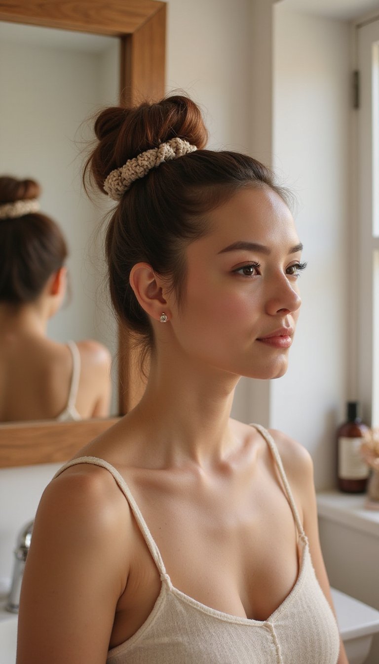 Textured Sock Bun With Cute Scrunchie Frame