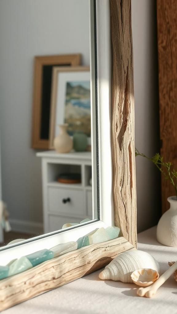 Coastal Driftwood Mosaic Border With Sea Glass