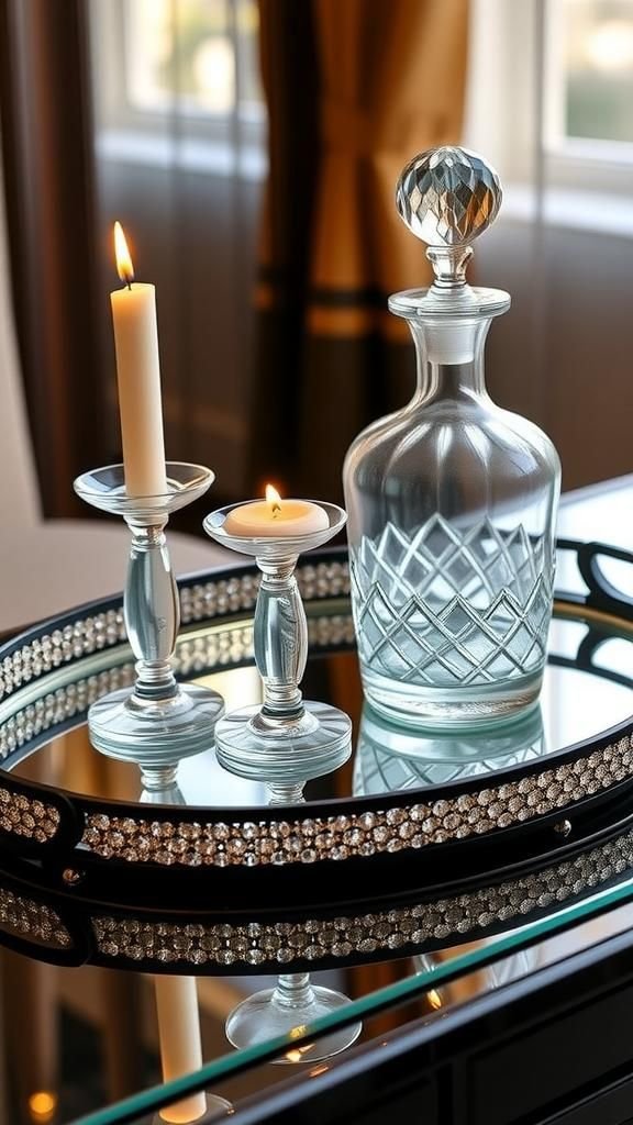 Mirrored Base Tray With Sparkling Gem Border