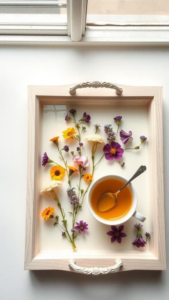 Pressed Flower Tray Encased In Crystal-Clear Resin