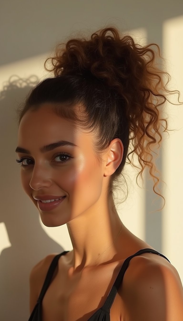 Curly Pony With Lifted Roots And Texture