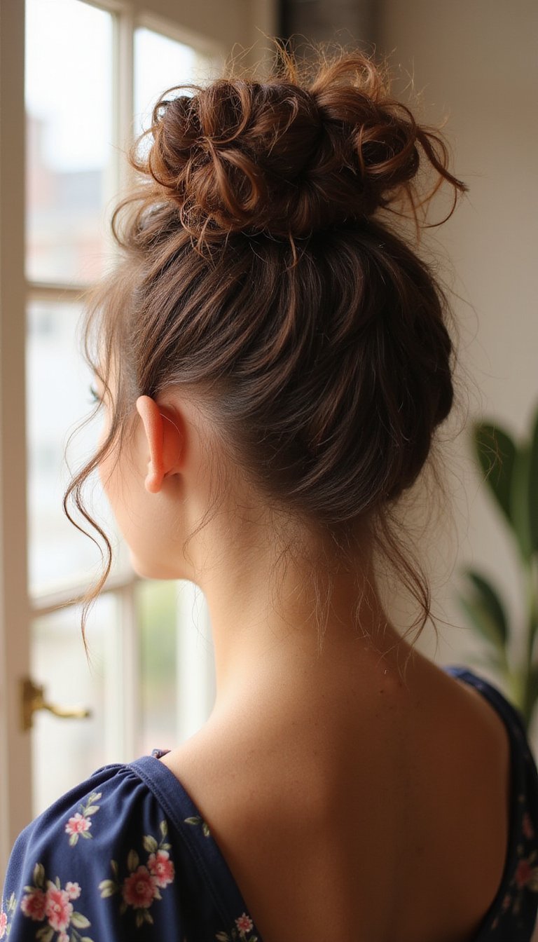 Messy Curly Bun With Intentional Texture