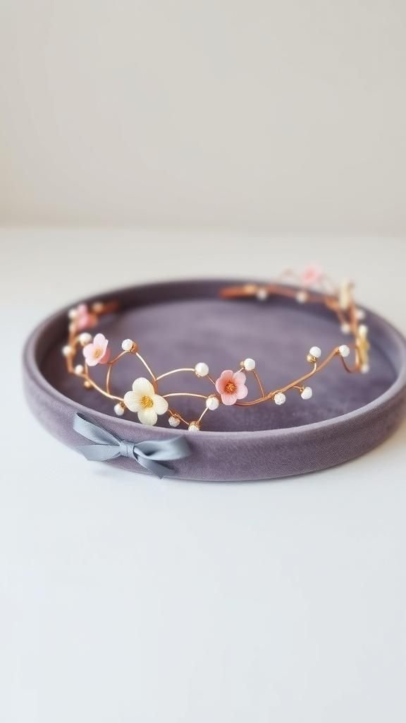 Minimal Wire Tiara With Tiny Silk Blossoms