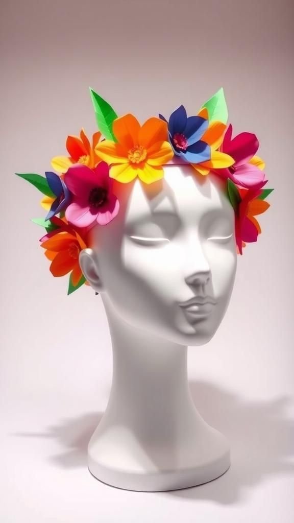 Paper Flower Crown In Bold Graphic Colors