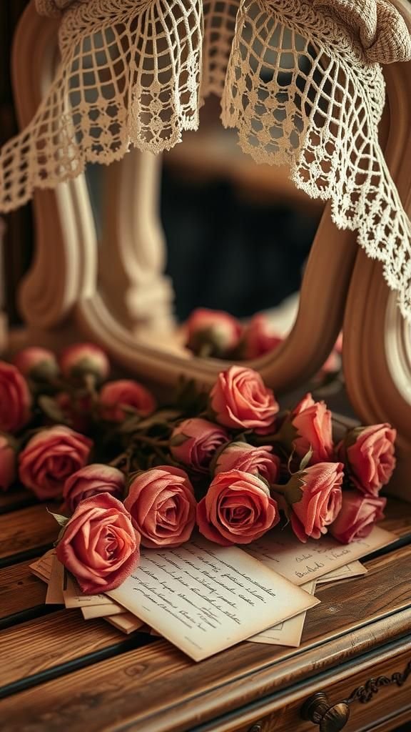 Vintage Lace And Dried Rose Heirloom Halo