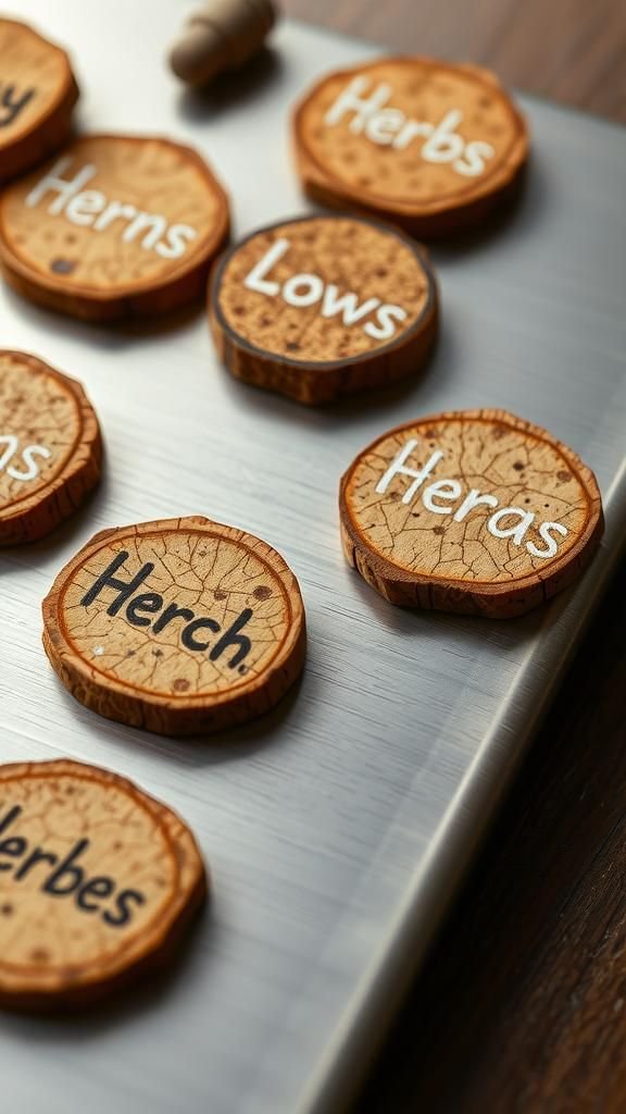 Cork Slice Herb Label Magnets For Pantry Doors
