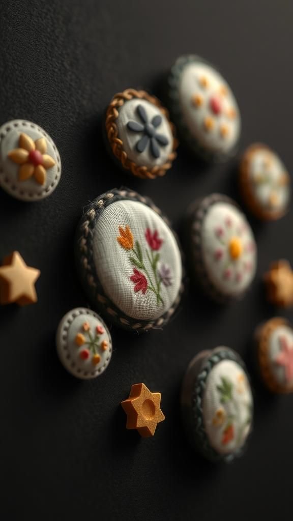 Embroidered Fabric Button Magnets With Heirloom Flair
