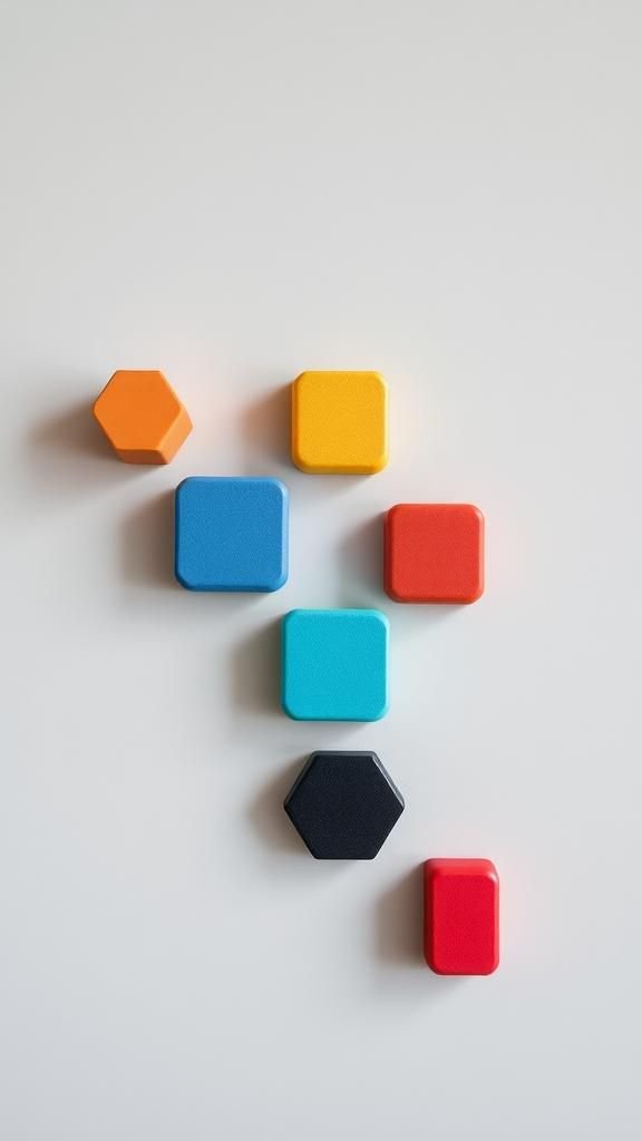 Hexagon Color-Block Wood Magnets With Modern Lines