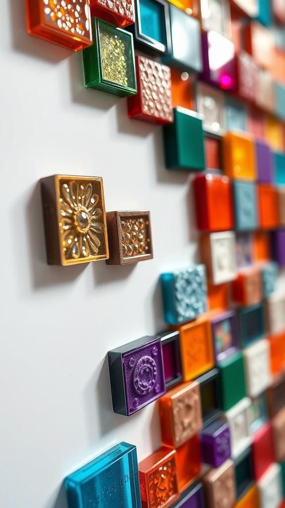 Mosaic Tile Art Magnets In Radiant Jewel Tones