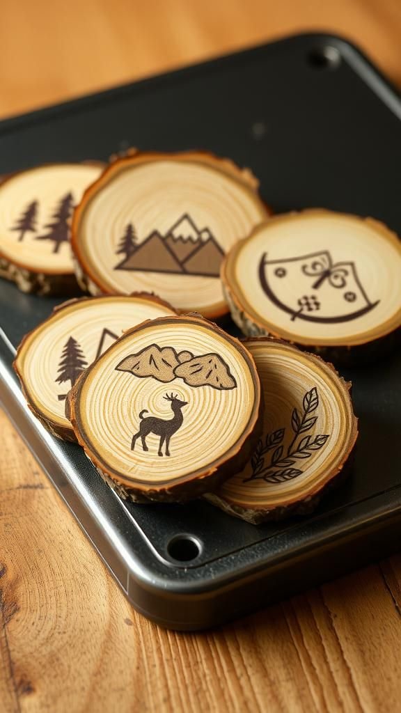 Wood Slice Pyrography Nature Magnets With Rustic Warmth