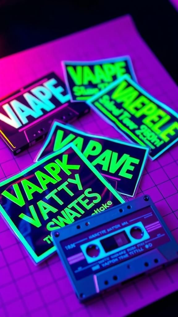 Retro 90s Vaporwave Stickers With Neon Gradients