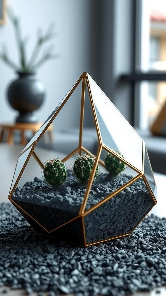 Angular Geometric Prism With Tiny Cacti Cluster