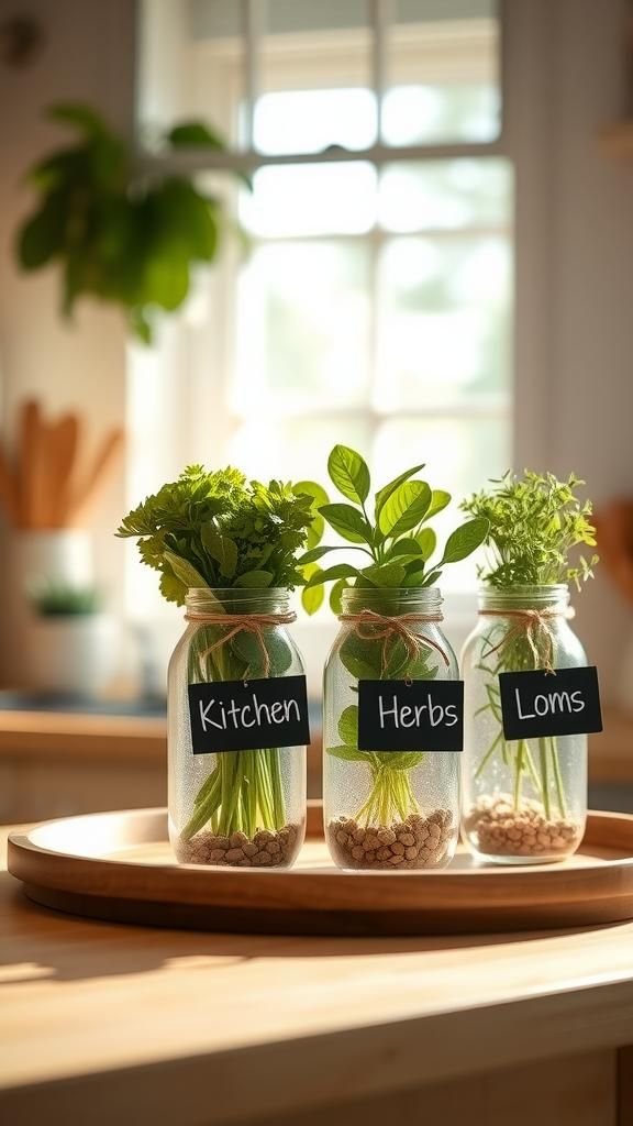 Kitchen Herb Jar With Pebbles And Tags