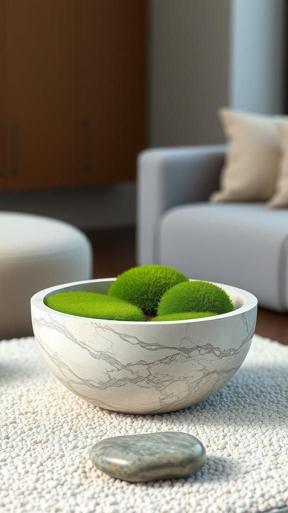 Marbled Concrete Bowl With Minimal Moss Islands