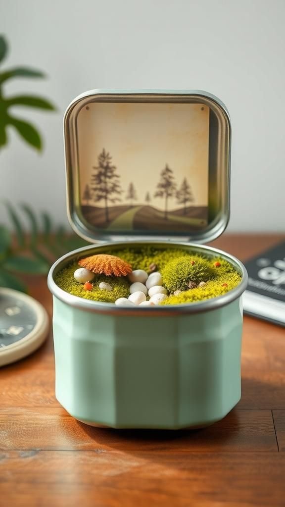 Pocket Tin Micro Garden With Stones And Lichen
