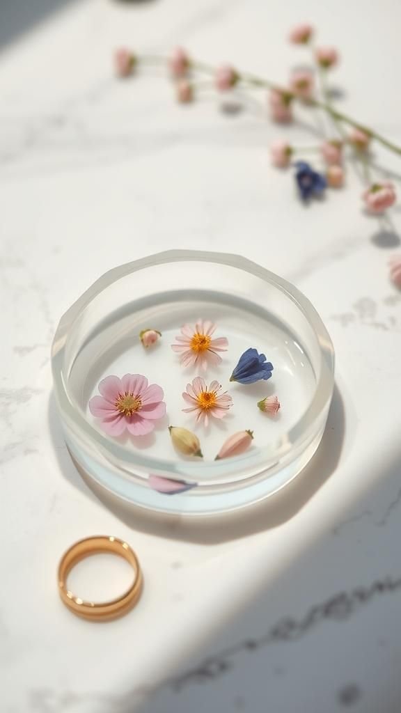 Clear Resin Dish With Pressed Flowers