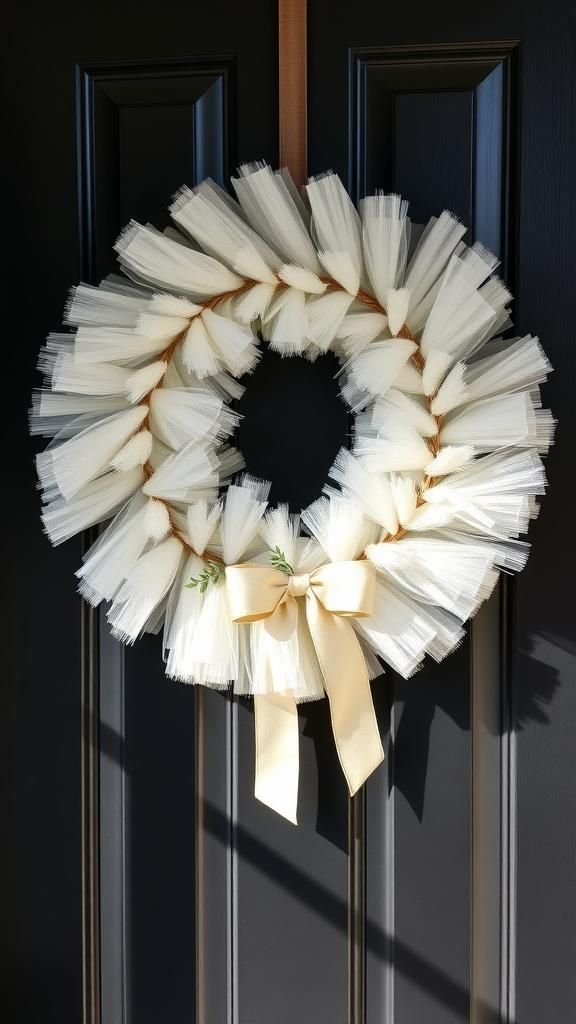 Fluffy Tulle Wreath With Ribbon And Greenery
