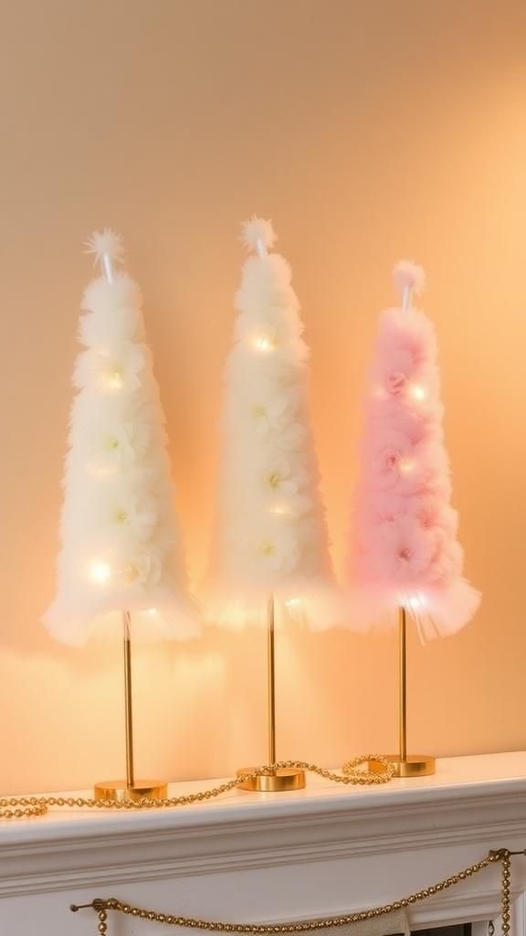 Tulle Floral Topiary Cones For Mantels