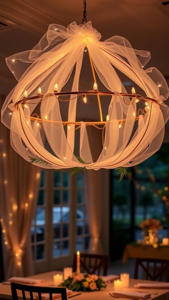 Tulle-Wrapped Hoop Chandeliers With Fairy Lights