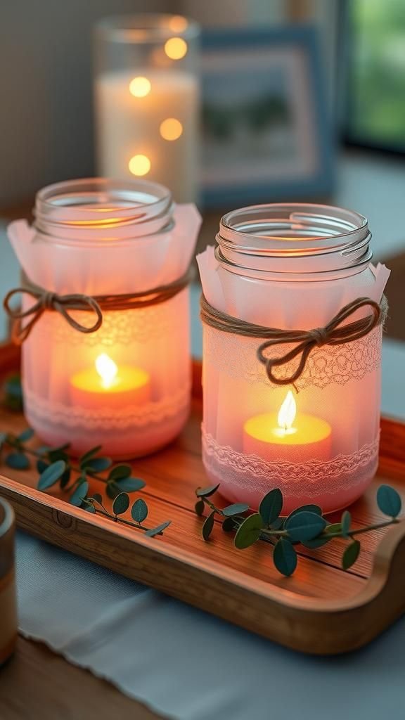 Tulle-Wrapped Mason Jar Luminaries With Soft Glow