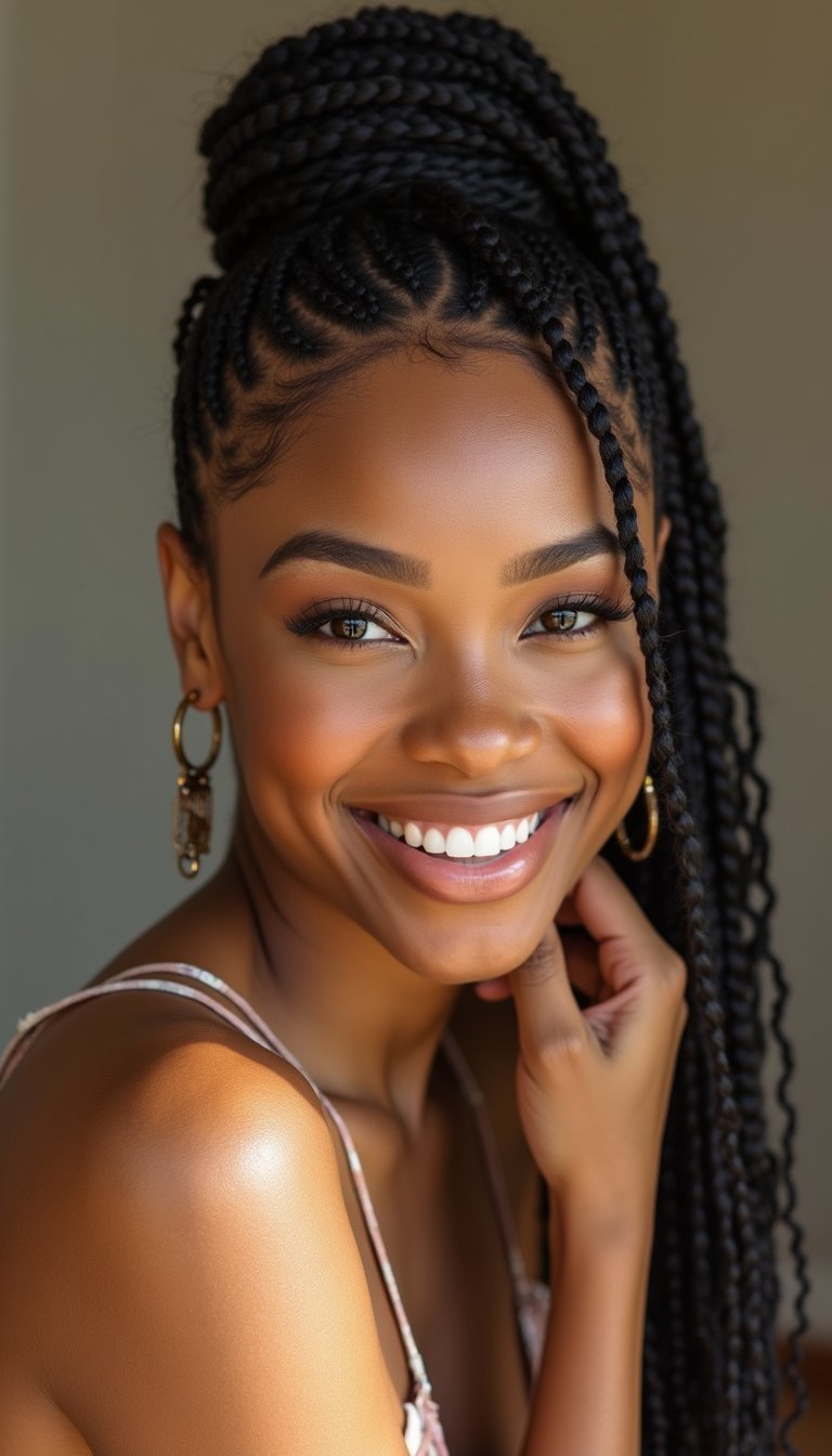 Delicate Feed-In Goddess Braids With Fade