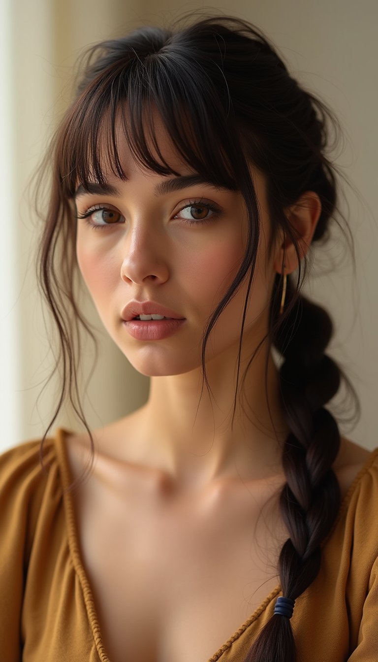 Goddess Braids With Curtain Bangs And Soft Edges