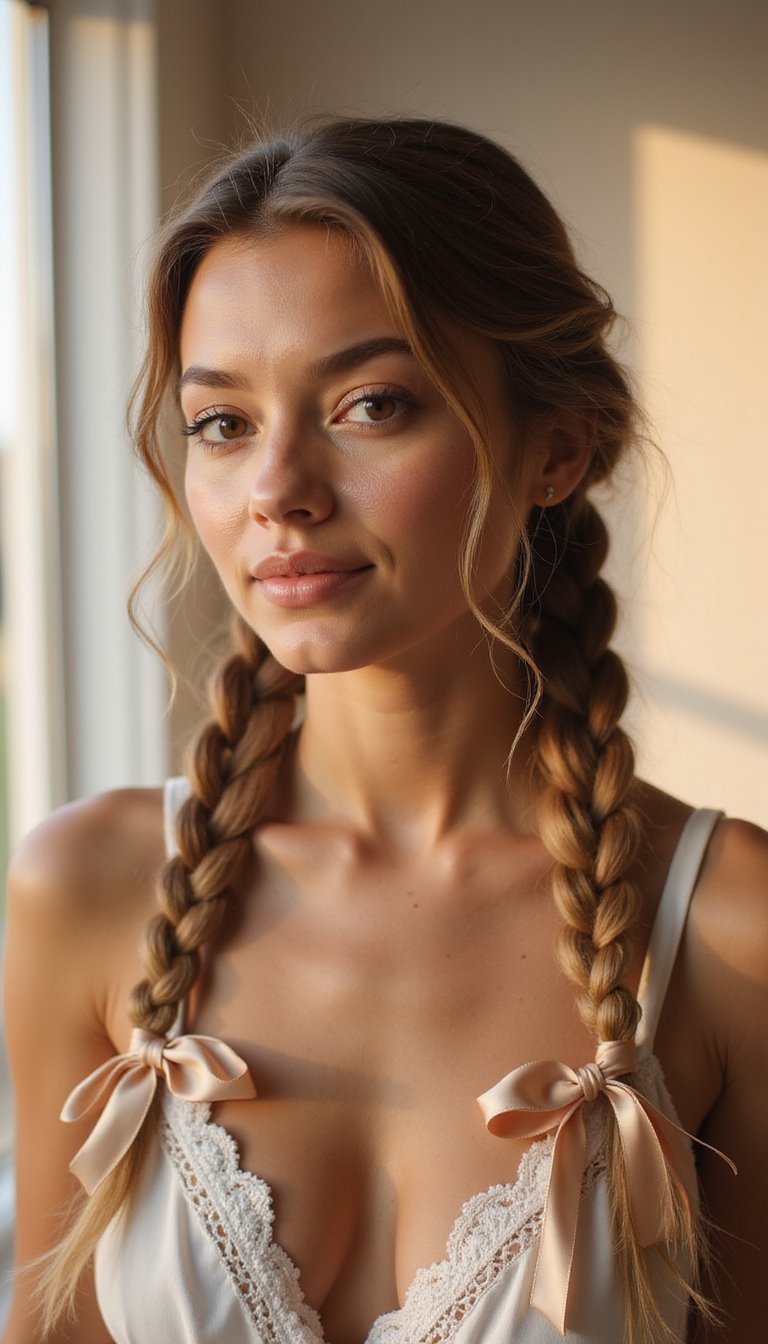 Goddess Braids With Ribbon Wrap And Bow