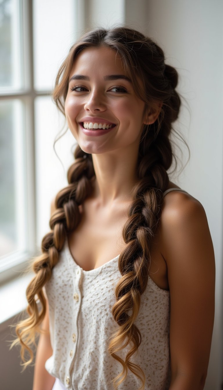 Long Waist-Length Goddess Braids With Curls