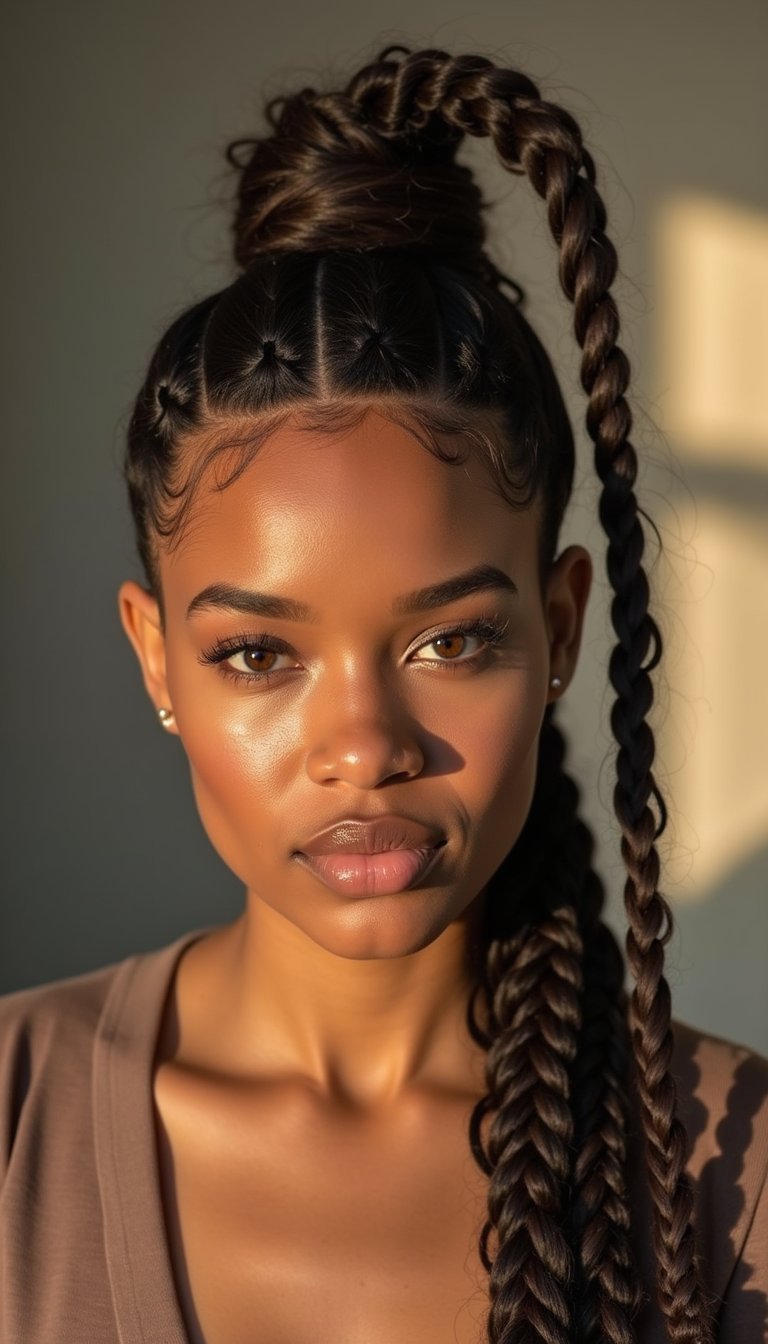 Twisted Goddess Braids Into High Ponytail