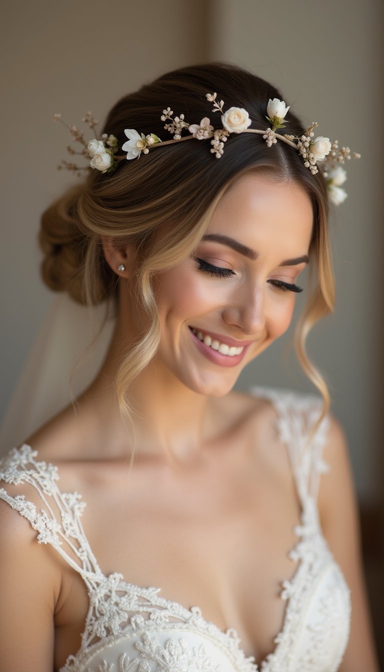 Bridal Low Chignon With Floral Accents