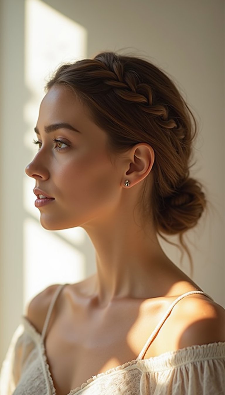 Low Chignon With Braided Crown Accent