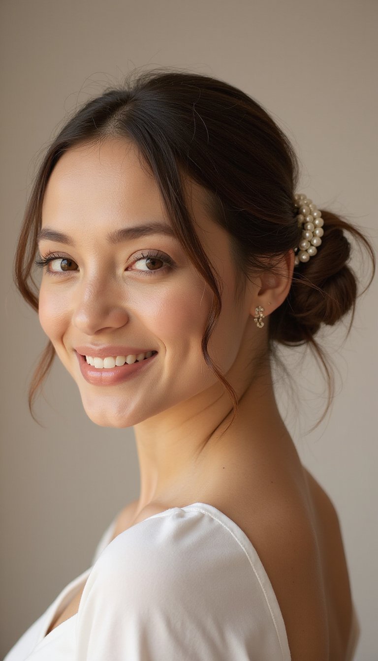 Pearl Cluster Accent On Loose Chignon