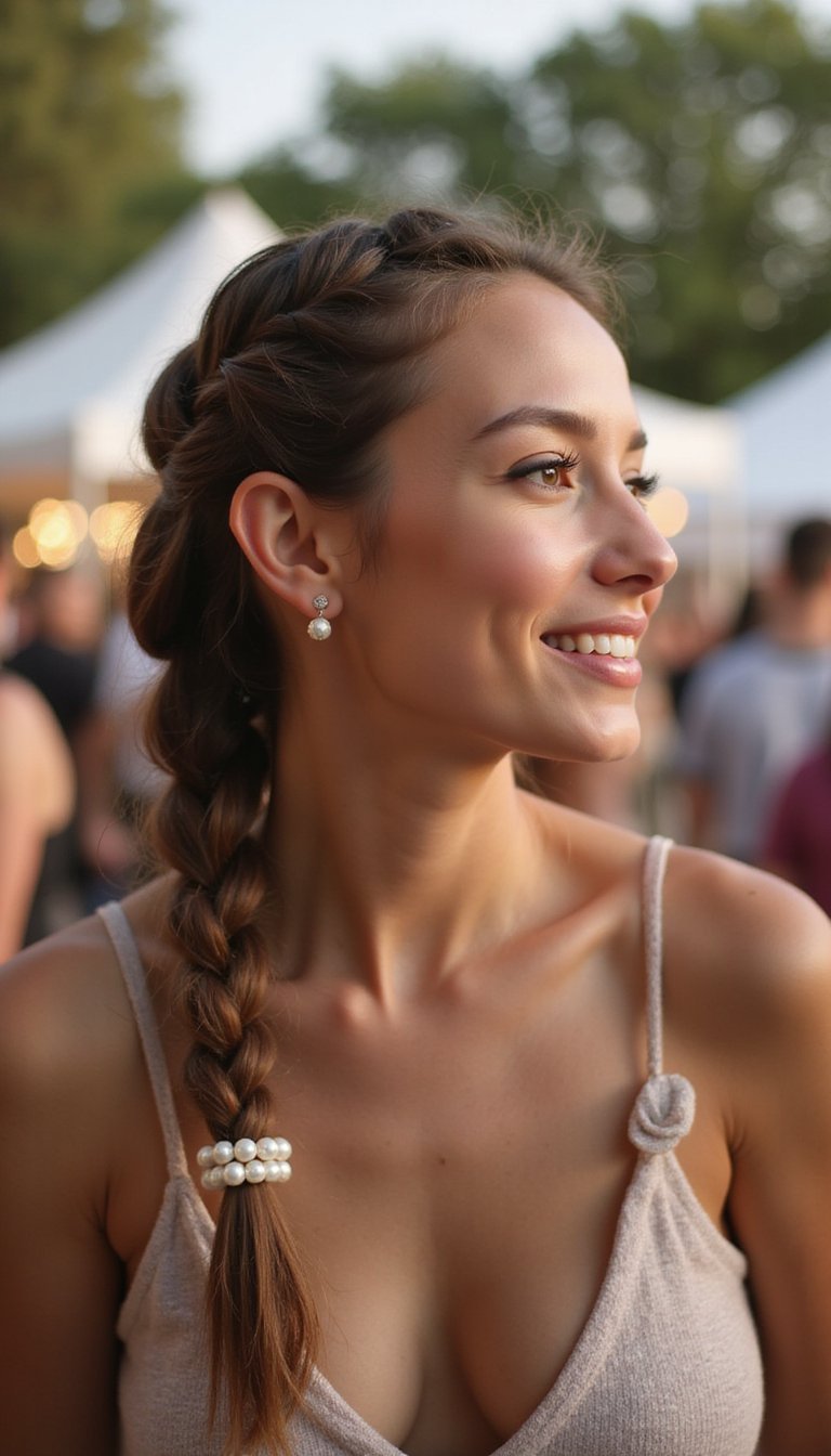 Pearl-Wrapped Top Braid For Playful Elegance