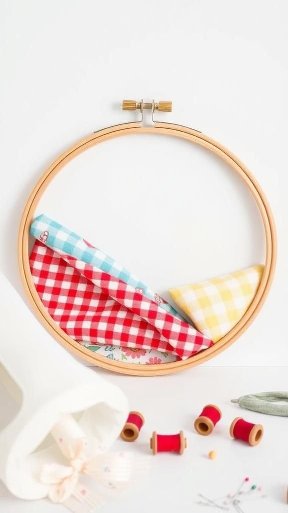 Patchwork Fabric Scrap Hoop Gallery Wall