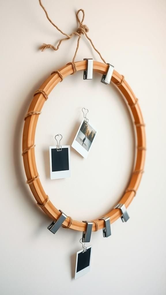 Photo Display Hoop With Twine And Mini Clips