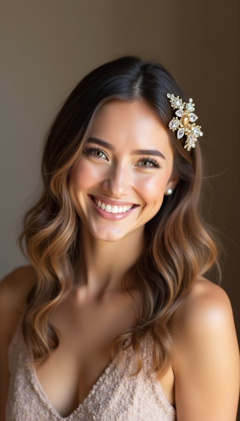 Side Part With Soft Waves And Hair Clip